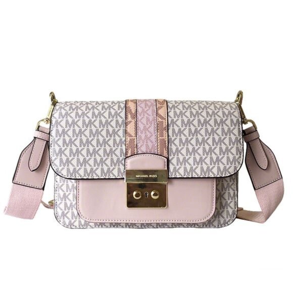 Michael Korssloan Medium Monogram Crossbody Bag Pink - Picture 1 of 10